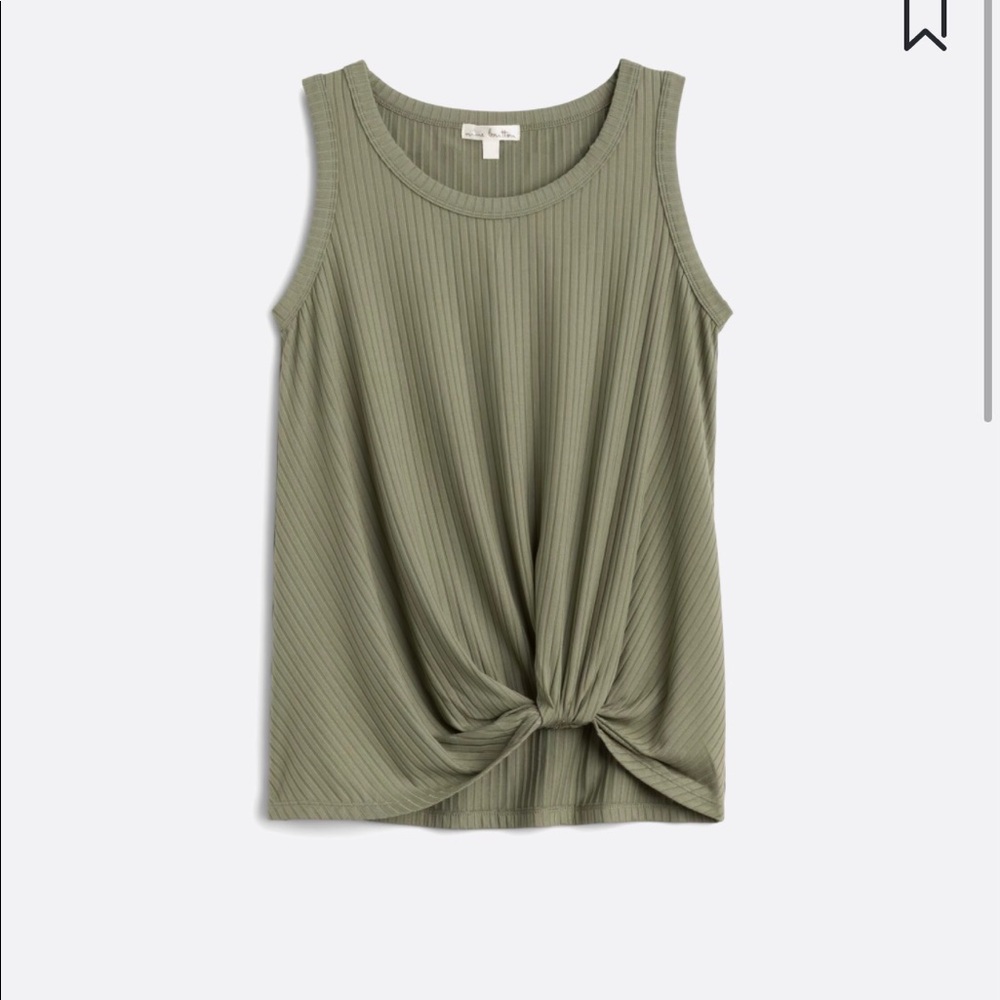 Levie Sleeveless knot front knit top in olive, NWT